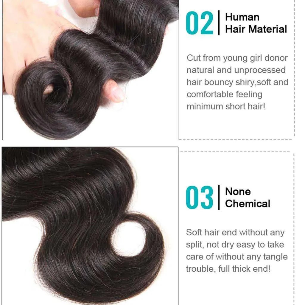 3 Bundles 9A Body Wave Human Hair Bundles Natural Color - Image 4