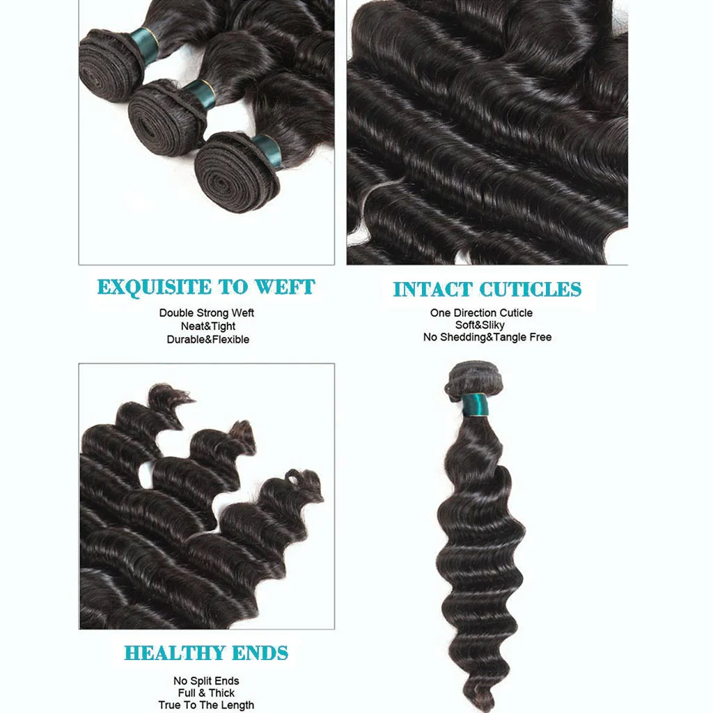 4 Bundles 9A Loose Deep Wave Indian Human Hair Bundles Natural Color - Image 5