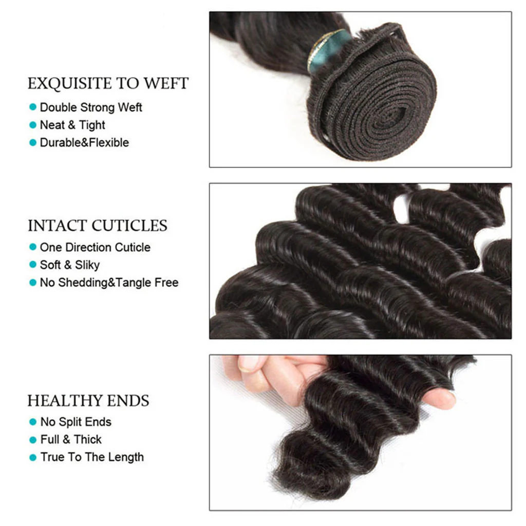 3 Bundles 10A Loose Deep Wave Virgin Hair Bundles Natural Color - Image 5