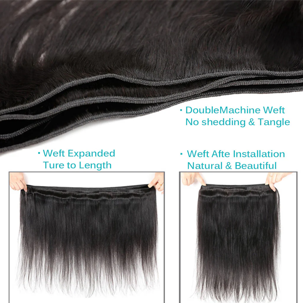 4 Bundles 9A Straight Brazilian Human Hair Bundles Virgin Hair Natural Color - Image 3