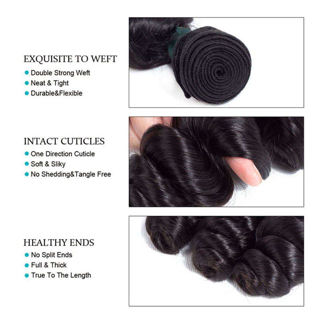 10A Loose Wave Hair 4 Bundles With Closure Natural Color - Image 3